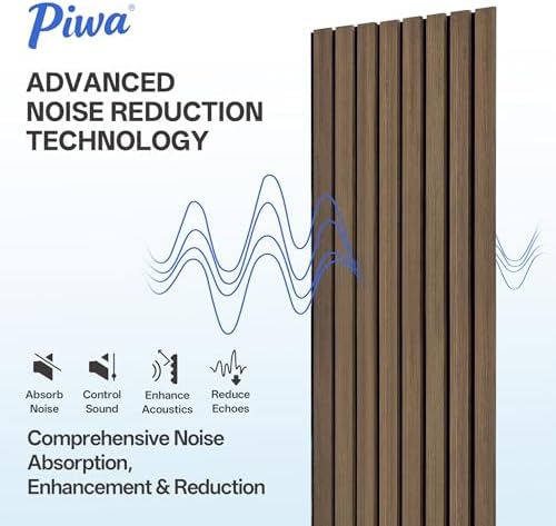 PIWA Acoustic Wood Slat Wall Panels, 2 Pack 92.9"x11.8" Dark Walnut - Image 4
