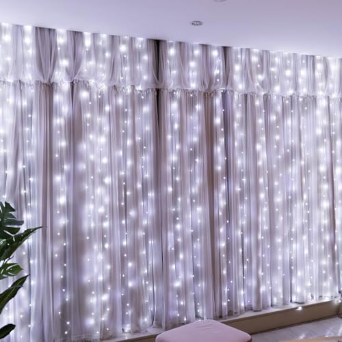 HXWEIYE 300LED Fairy Curtain Lights, 9.8x9.8Ft USB, 8 Modes & Timer by LightUpYourHomewHXWEIYE