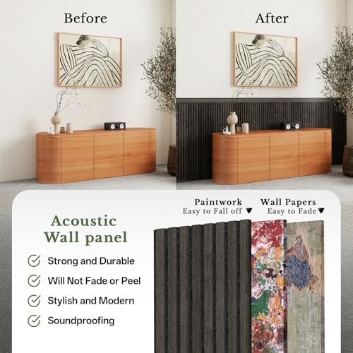 MISSDAY Wood Slat Acoustic Wall Panels, 2 Packs 47.2" x 12.6" Black Soundproof - Image 4
