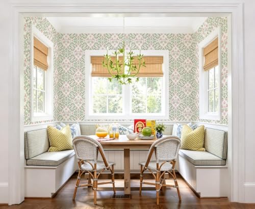 Heroad Vintage Damask Floral Peel Stick Wallpaper Green/Pink Contact Paper - Image 5