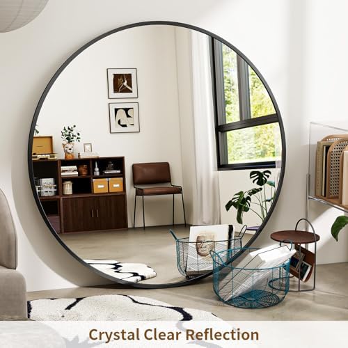 BEAUTYPEAK 48 Inch Round Mirror, Metal Frame Circle Mirror - Image 4