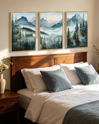 KUVIOKE Landscape Mountain Range Wall Art Set 16x24in Natural Framed - Image 4