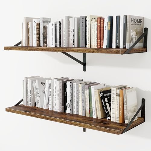 Deep Wall Shelves 40"W x 12"D Engineered Wood Floating Shelves by Venusmiles