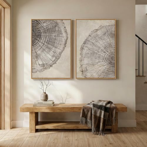 Framed Neutral Wabi Sabi Tree Rings Wall Art - Image 6