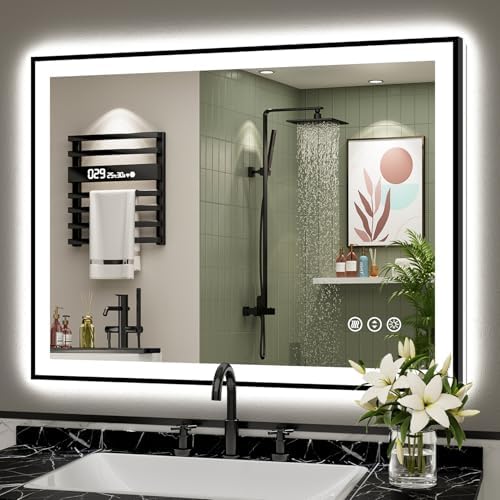 40x32 Black LED Bathroom Mirror, Backlit & Front Lit Lighted Mirror by Awandee