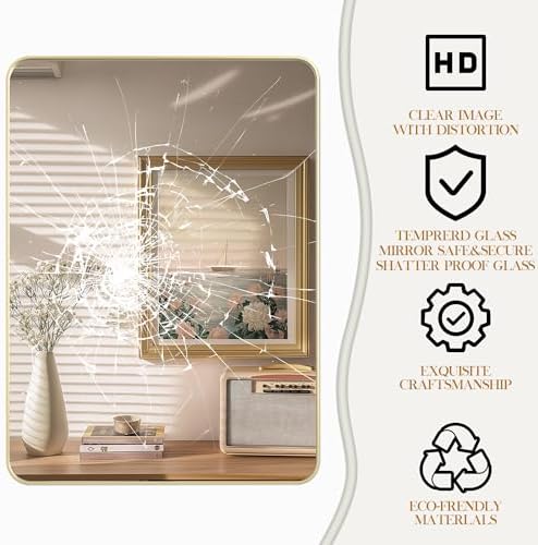 Fun Memories Gold Bathroom Mirror 40X36 Inch Bathroom Vanity Mirror, Metal Gold - Image 6