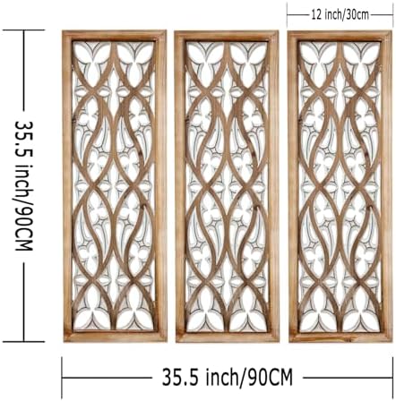 XIAOAIKA Boho Hand-Carved Ornate Geometric Wood Wall Art Panels - Image 2