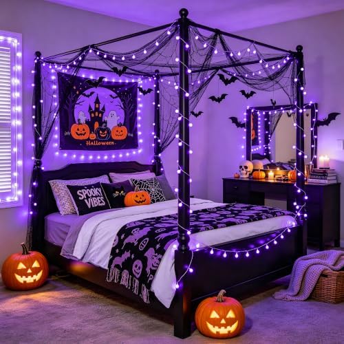 JMEXSUSS 100 LED Globe Purple Halloween Lights Battery Operated 8 Modes - Image 2