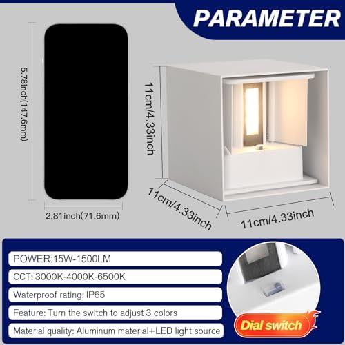 4 Pack LED Outdoor Wall Lights Exterior/Interior 3 Colors Adjustable 15W Wall - Image 4