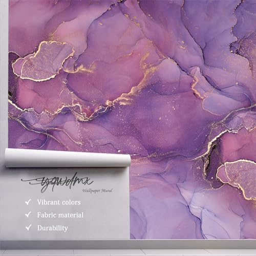 YQWDMX -Purple Marble Fabric Wallpaper Abstract Texture Mural Bedroom 140" x 91" - Image 3