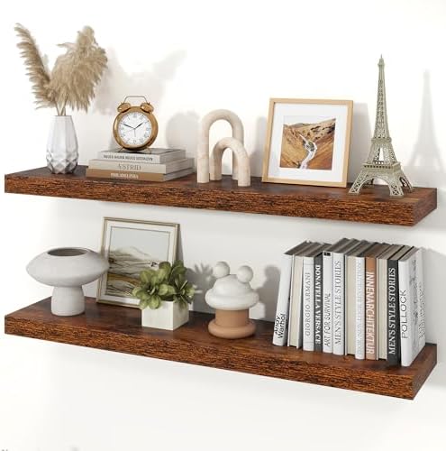 40" Brown Floating Shelves Wood Wall Shelf, Rustic Brown by Ornawit