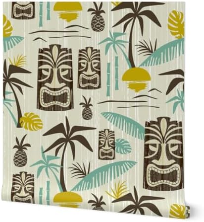 Spoonflower Island Tiki Tan Peel and Stick Removable Wallpaper by Spoonflower