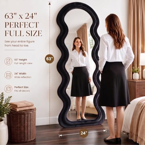BOJOY Full Length Wavy Mirror, Arched Floor & Wall Mirror - Image 2