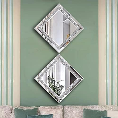 Meetart Crystal Crush Diamond Silver Mirror 12'' x 12'' 2PCS, Frameless Stylish - Image 2