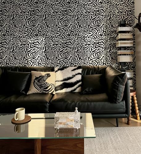 Black and Cream White Peel and Stick Wallpaper Abstract Geometric Self Adhesive - Image 3