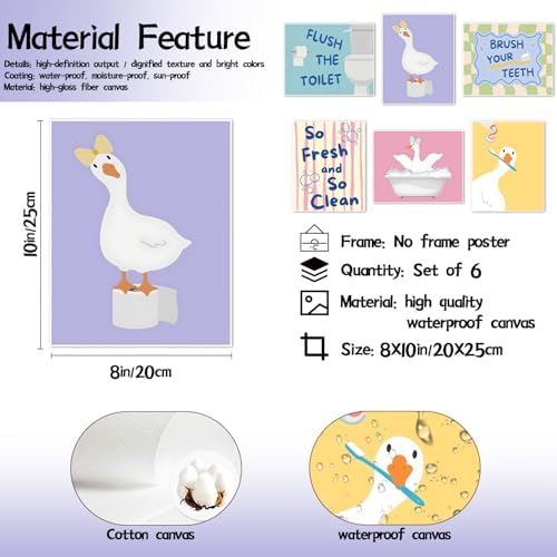 ZYANGZY Cute Kids Bathroom Poster Set of 6, Funny Duck Toilet Wall Art Painting - Image 4