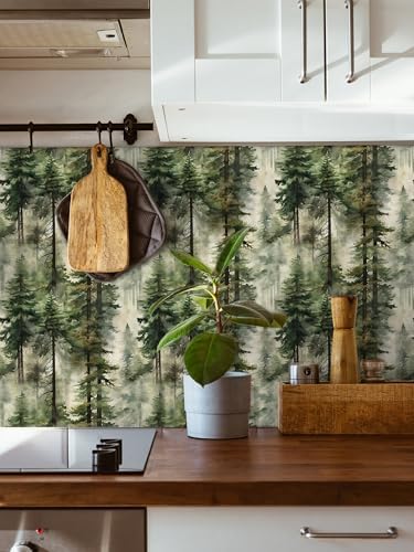 HAOKHOME Forest Wallpaper Peel and Stick Tree Green Woodland 17.3in x32.8ft - Image 3