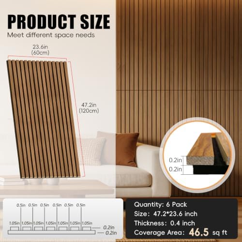 RITOLLO 6-Pack Wood Slat Wall Panels, 46.5 Sq Ft Coverage - Image 2