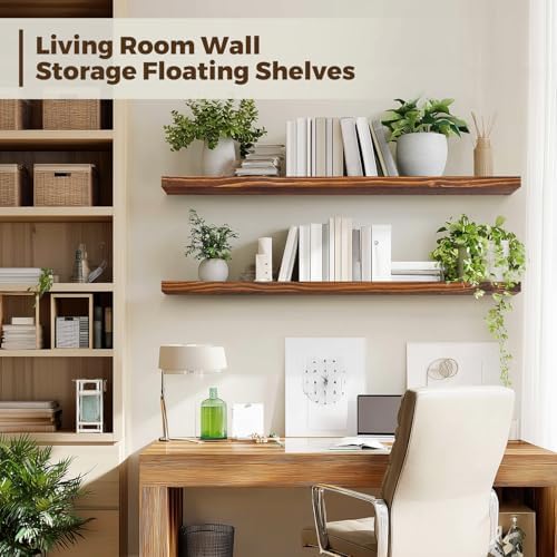 36x5.8x0.8in Floating Wall Shelves Rustic Solid Wood 2-Pack - Image 5