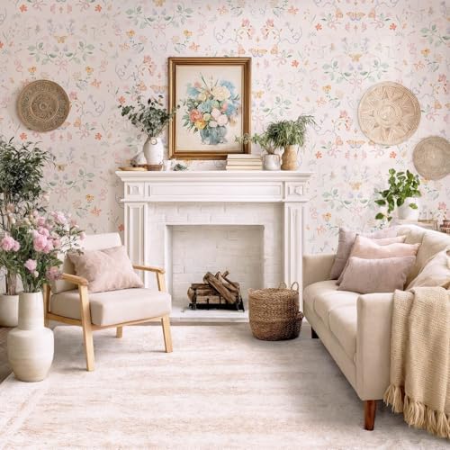 Ismoon Pink Wallpaper Peel and Stick Floral Wallpaper 17.3in x 16.4ft Green - Image 7
