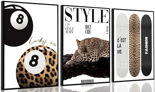 3Pcs Trendy Leopard Wall Art Preppy Aesthetic Stylish Leopard Painting Picture by Khioea