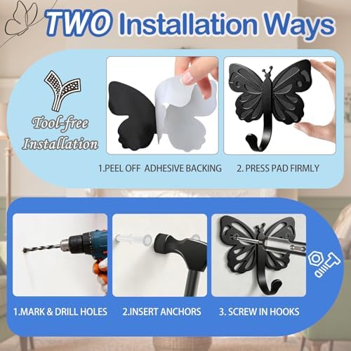 Majewel Black Hooks for Hanging, Butterfly Hooks for Shower Wall Hangs - Image 6