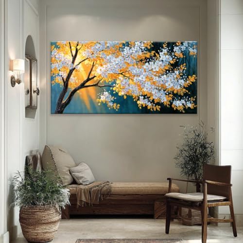 Modern Large Yellow Flower Tree Wall Art - Image 6