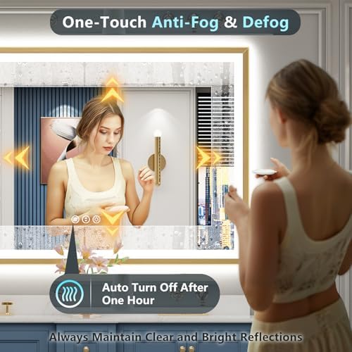 55x36 Gold Beveled LED Lighted Bathroom Mirror, Backlit & Front Lit - Image 6