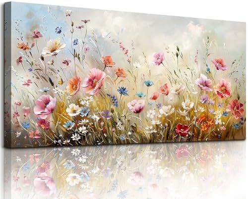 crmotu Floral Botanical Wall Art, Rustic Wildflowers Wall Decor 20"X40" by crmotu