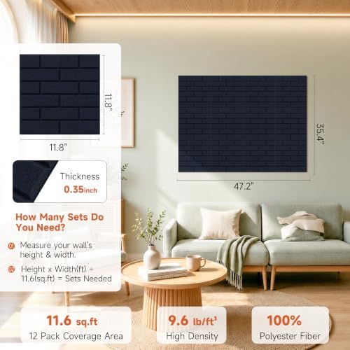 Self Adhesive Acoustic Panels, 12 Pack Sound Absorbing Panels - Image 2