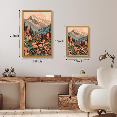 IAFWZX Wood Framed Boho Mountain Wildflower Wall Art Set of 3, 12x16 in - Image 5