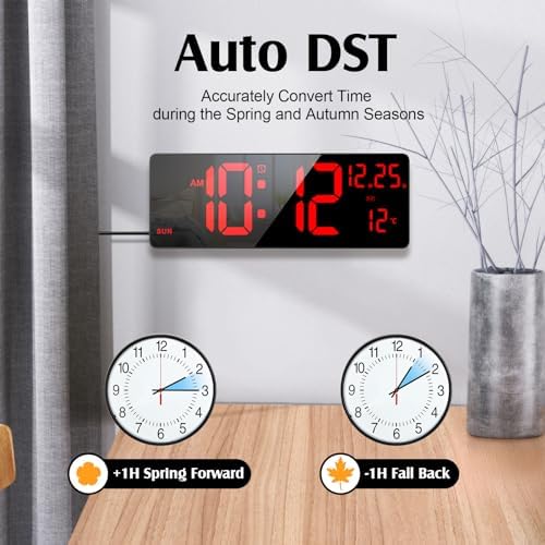 16.5" Digital Wall Clock, 6-Color Dimmable Night Light - Image 5