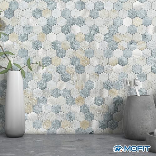 Peel and Stick Backsplash Hexagon Marble Tiles Blue Green 5pcs - Image 3