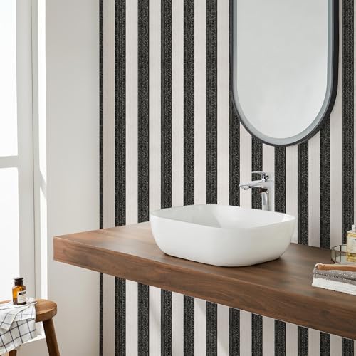 Black Stripe Peel and Stick Wallpaper 15.7" x 236" - Image 6
