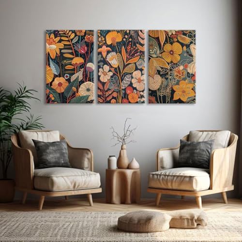 TBKHUDBI Burnt Orange Floral Canvas Wall Art, Mid Century Modern Wall Decor - Image 4