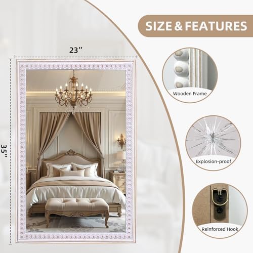 36x24 Inch Rectangle Wall Mirror, Wooden Rectangular Bathroom Mirrors - Image 3