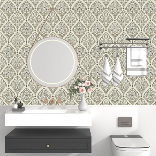 Laatse Vintage Khaki Floral Botanical Symmetrical Wallpaper 17.5" x 118" - Image 4