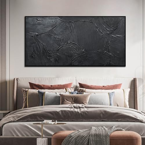 HUBOSKN Black Abstract Hand Painted Wall Art - Image 4