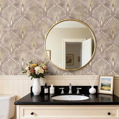 Art Deco Peel and Stick Wallpaper Peacock Feather Geometric Vintage Elegant - Image 2