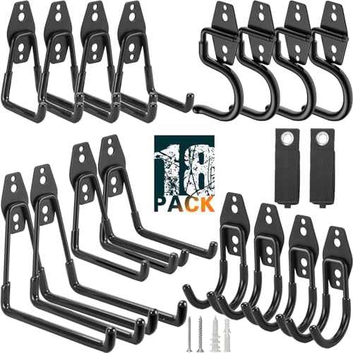 18 Pack Heavy Duty Garage Hooks, Utility Wall Mounted Storage System, by LUPYJI