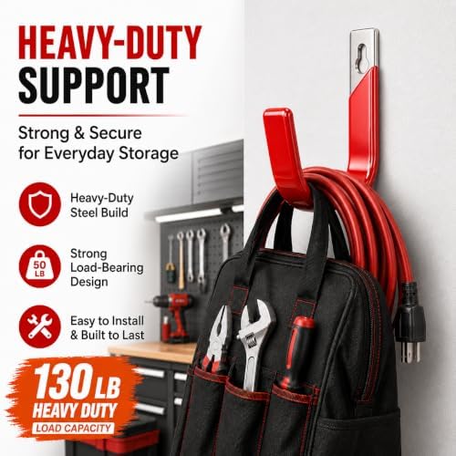 6 Pack Metal Garage Hooks, Heavy Duty Hose Hanger Wall Mounted Utility Storage - Image 3
