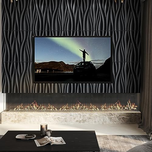 STICKGOO Black 3D Wall Panels, Wave Design, 19.7''x19.7'' - Image 2