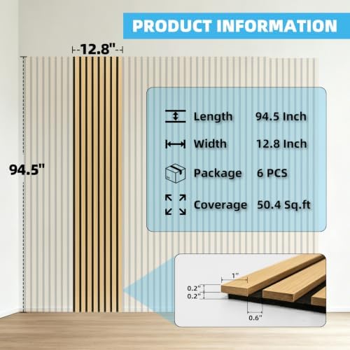 Art3d 94 x 12.6 Inch Acoustic Wood Slat Wall Panel, Natural Oak - Image 6