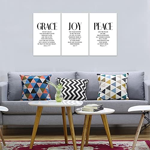 3 Piece Inspirational Wall Art White Motivational Mindset Picture, Quote "Grace - Image 3