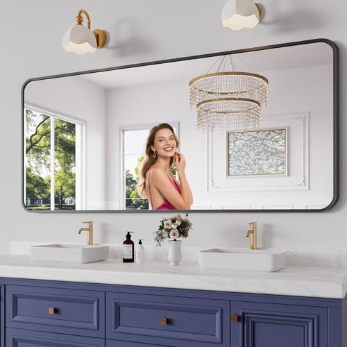Koonmi Bathroom Mirror, 32X72 Brushed Black Rectangle Wall Mirror, HD Tempered by KOONMI
