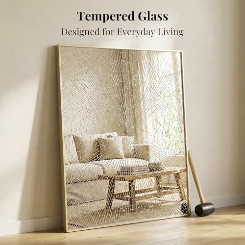 30"x36" Satin Gold Framed Rectangle Bathroom Vanity Wall Mirror - Image 6