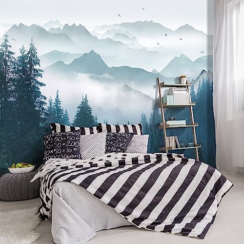 Foggy Forest Pine Scenery Fabric Wallpaper by YIHWM-PurchaseNow