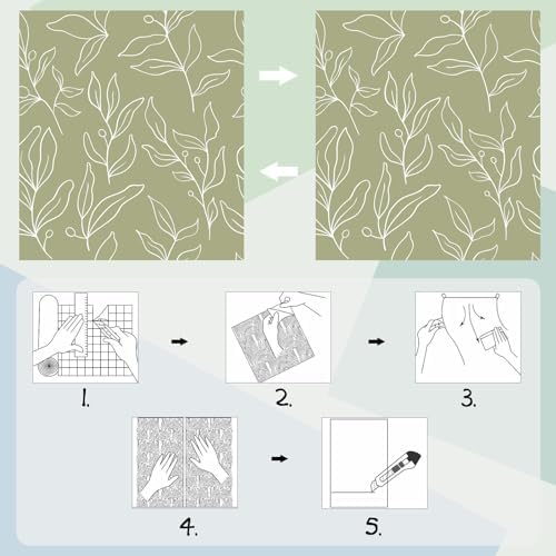 Sage Modern Leaves Peel and Stick Wallpaper Boho Leaf Wallpaper Floral Self - Image 3