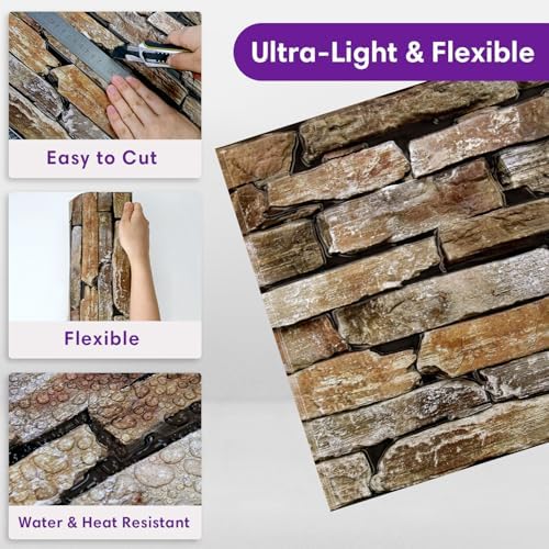 3D Peel and Stick Faux Stone Wall Panels 11.8" x 11.8" 10-Pack - Image 5