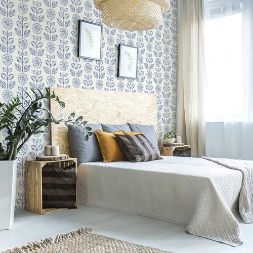 Wudnaye Blue Floral Peel and Stick Wallpaper - Image 2